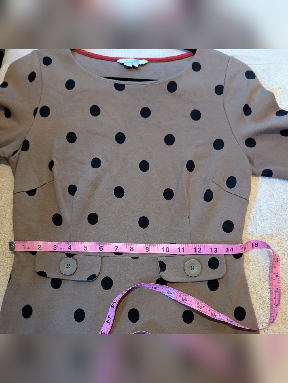 $25 Boden Size 8 Audrey Polka Dot Ponte Sheath Dress Taupe Brown Black EUC - Picture 5 of 6